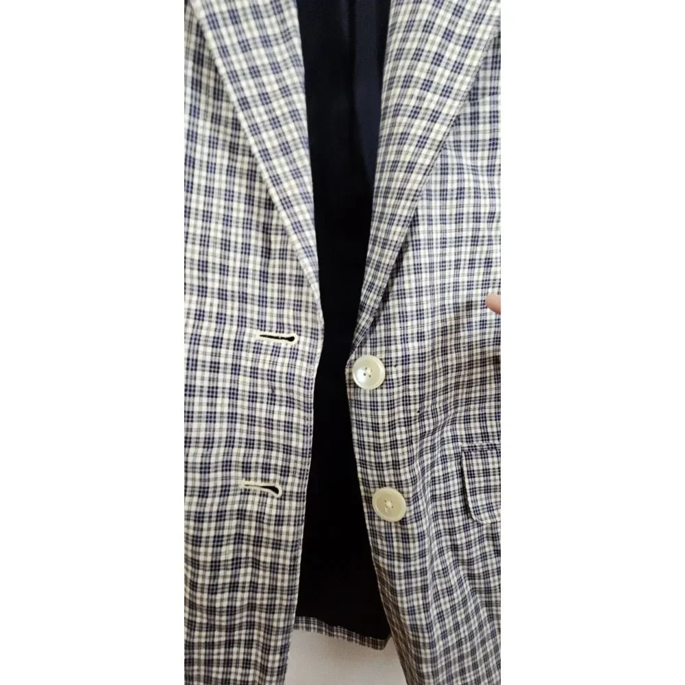 VTG LAUREN Ralph Lauren plaid blazer 100% Linen‎ petite 4P USA made